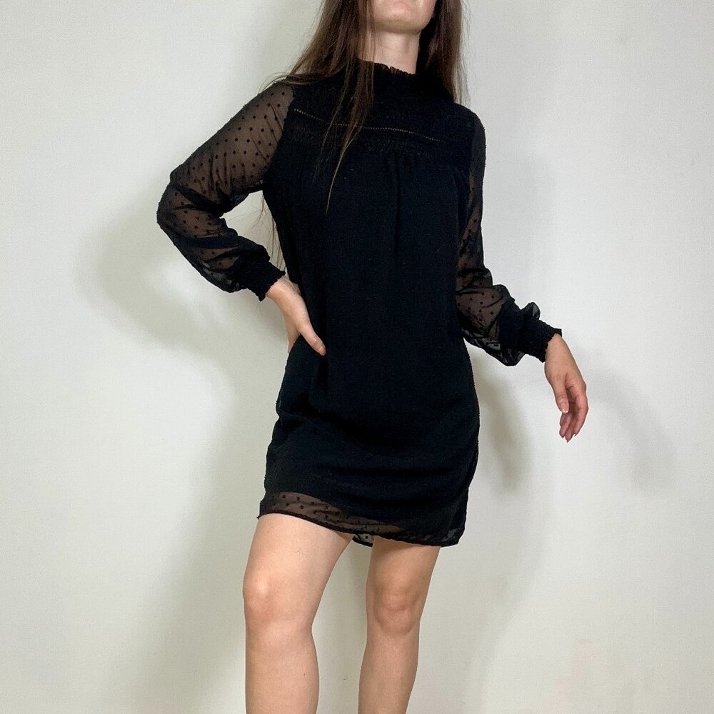 *Devoted Black Long Sheer Sleeve Mini Dress Lace